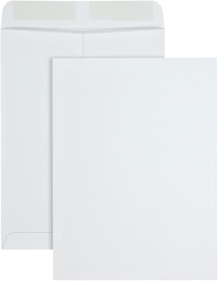 Quality Park Envelopes, 9 x 12 Inch 30% Recycled Catalog Envelopes with Gummed Flaps, 24 lb White Wove, 100 Count - Ideal for Mailing, Storage, and Organizing