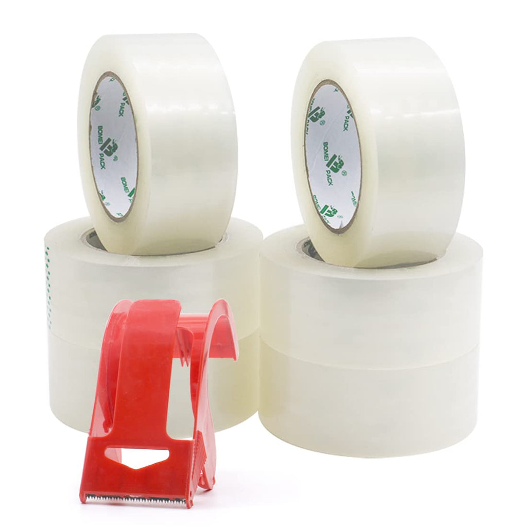BOMEI PACK Packing Tape, Mailing & Storage Tape Clear, 1.88" x 100m, 6 Rolls with Hand-held Dispenser