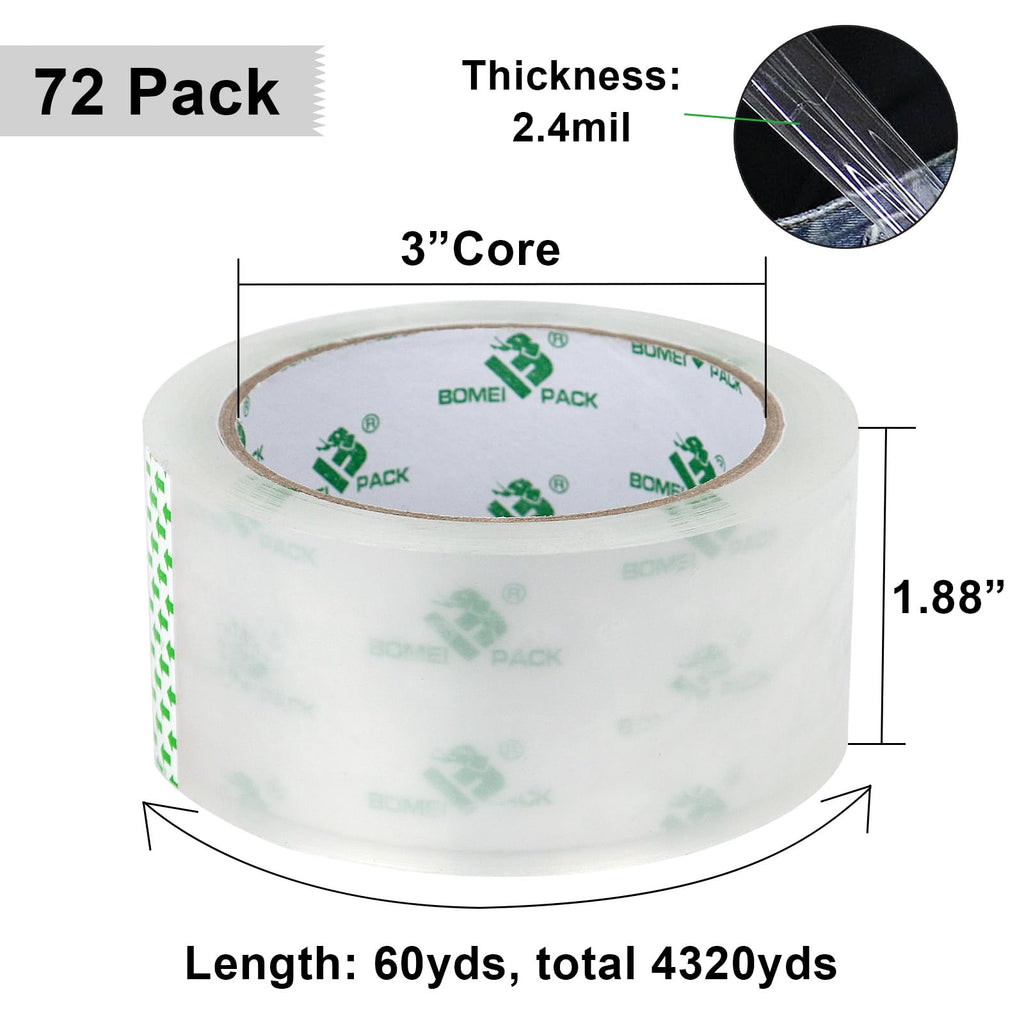 BOMEI PACK Clear Packing Tape Carton Sealing Tape, 1.88" x 55m, 12 Roll with Dispenser