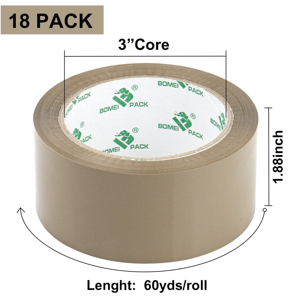 BOMEI PACK Brown Packing Tape with Dispenser, 2.4 Mil 1.88 Inch x 60 Yards, 6 Refills Rolls Packaging Tape for Moving, Shipping and Storage