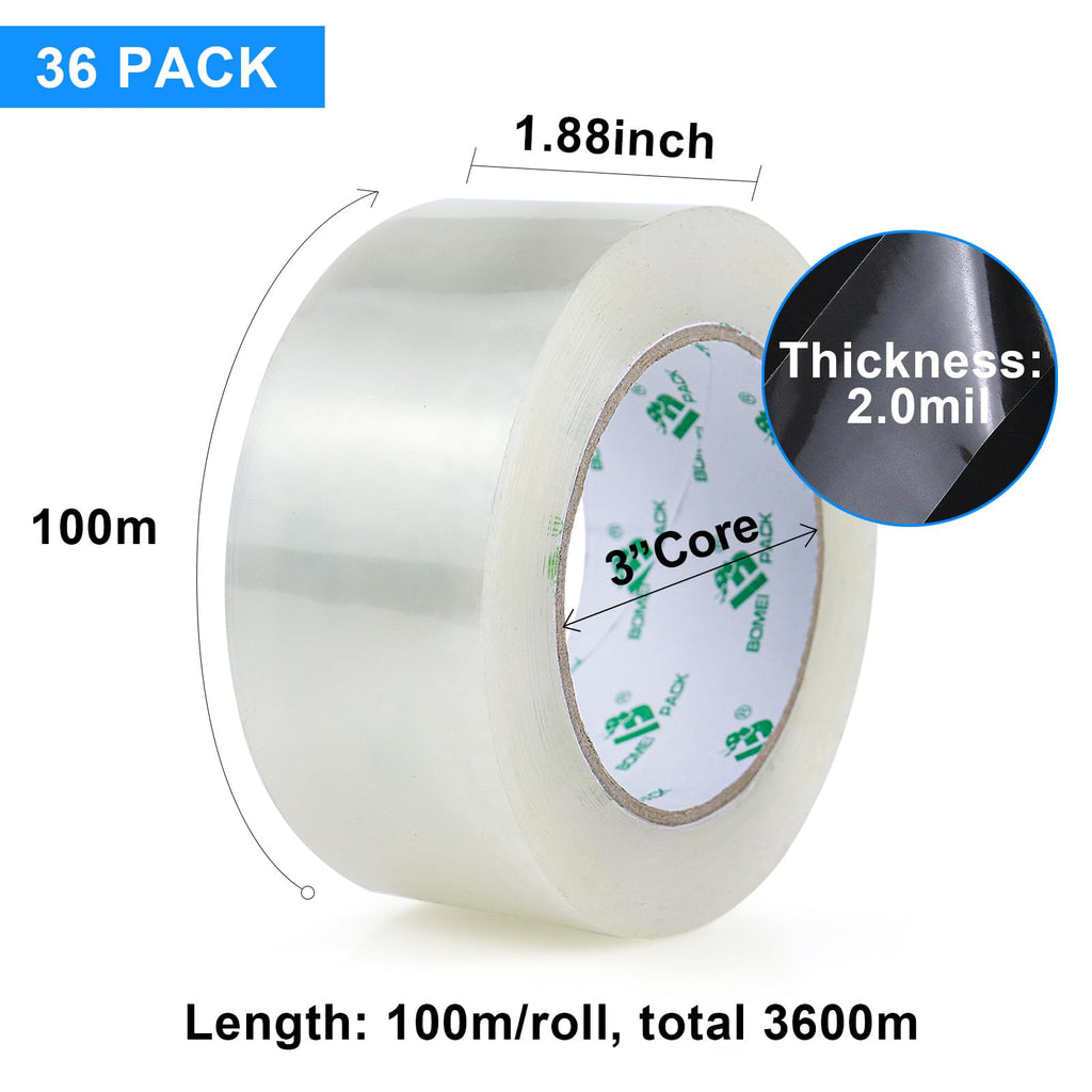 BOMEI PACK Packing Tape, Mailing & Storage Tape Clear, 1.88" x 100m, 6 Rolls with Hand-held Dispenser