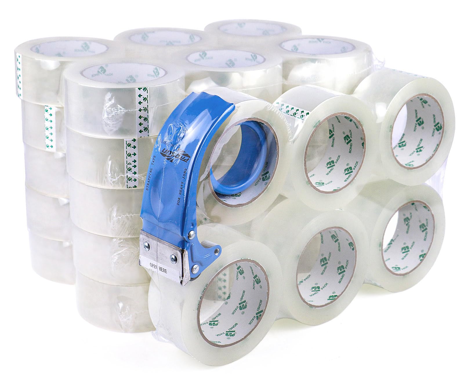 BOMEI PACK Packing Tape, Mailing & Storage Tape Clear, 1.88" x 100m, 6 Rolls with Hand-held Dispenser