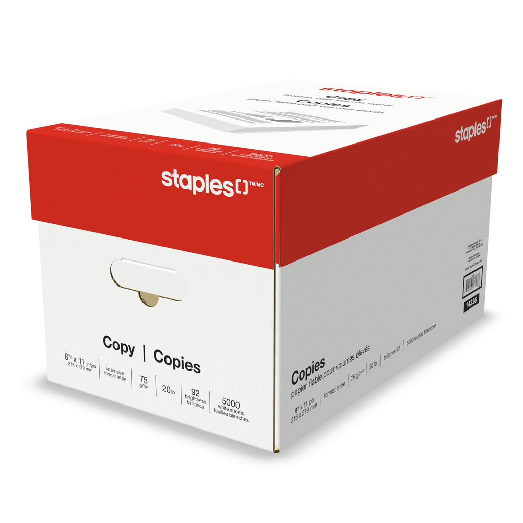 Staples Copy and Printer Paper, 8.5 x 11, 20lb., 10 Reams (5000 Sheets), 92 Bright Paper, White