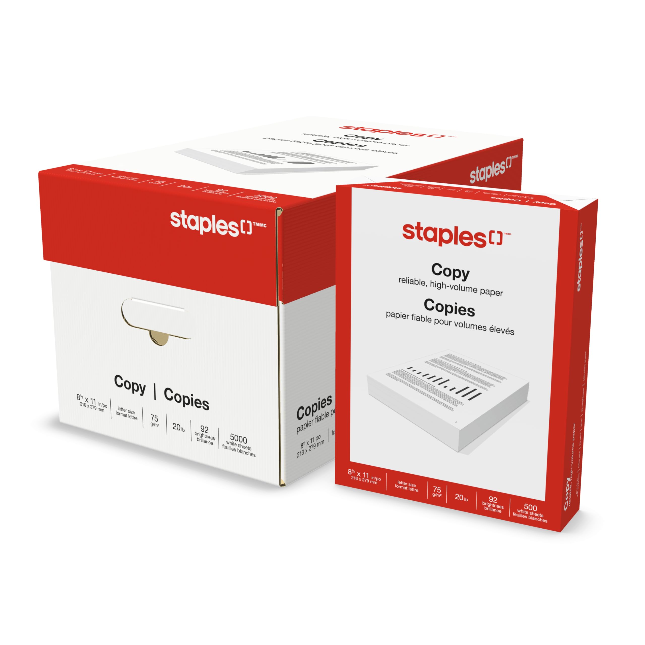 Staples Copy and Printer Paper, 8.5 x 11, 20lb., 10 Reams (5000 Sheets), 92 Bright Paper, White