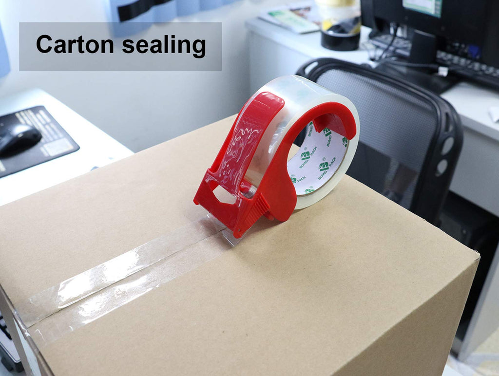 BOMEI PACK Clear Packing Tape Carton Sealing Tape, 1.88" x 55m, 12 Roll with Dispenser