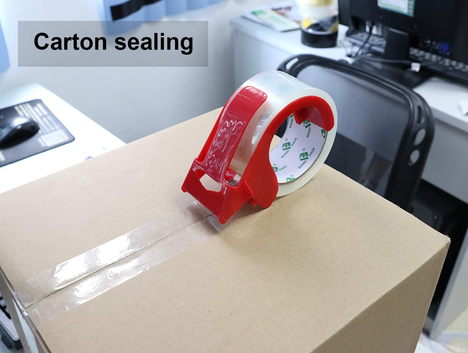 BOMEI PACK Clear Packing Tape Carton Sealing Tape, 1.88" x 55m, 12 Roll with Dispenser