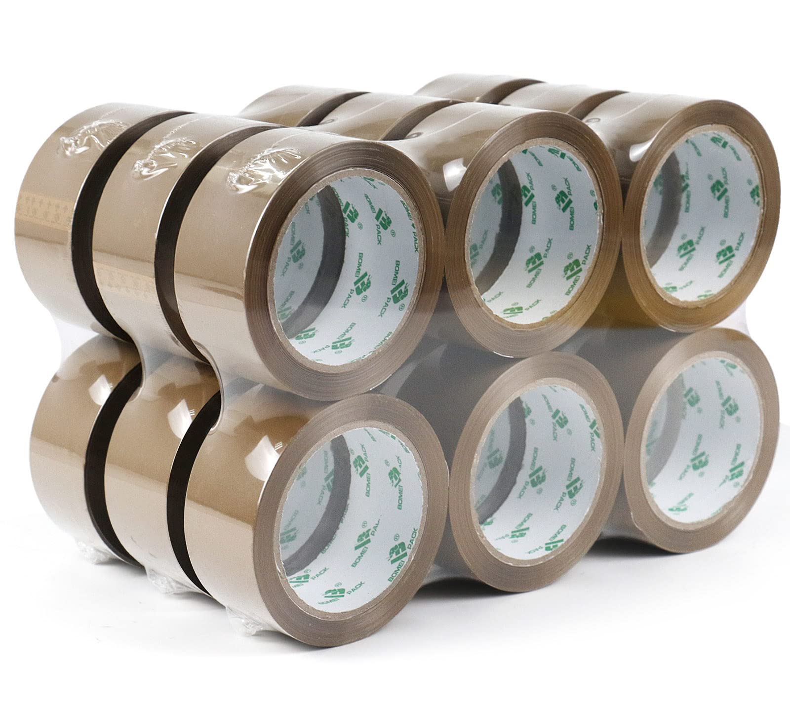 BOMEI PACK Brown Packing Tape with Dispenser, 2.4 Mil 1.88 Inch x 60 Yards, 6 Refills Rolls Packaging Tape for Moving, Shipping and Storage