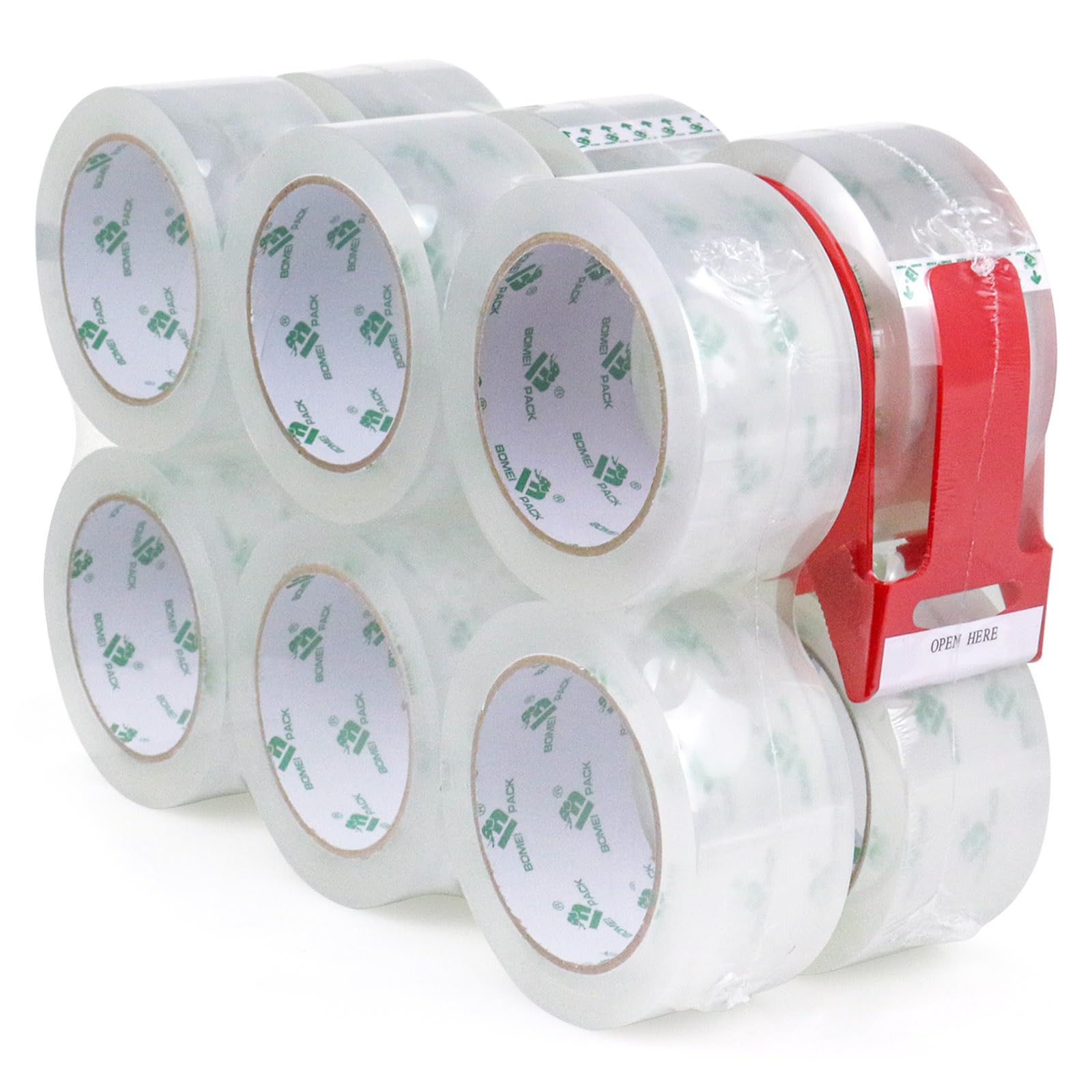 BOMEI PACK Clear Packing Tape Carton Sealing Tape, 1.88" x 55m, 12 Roll with Dispenser