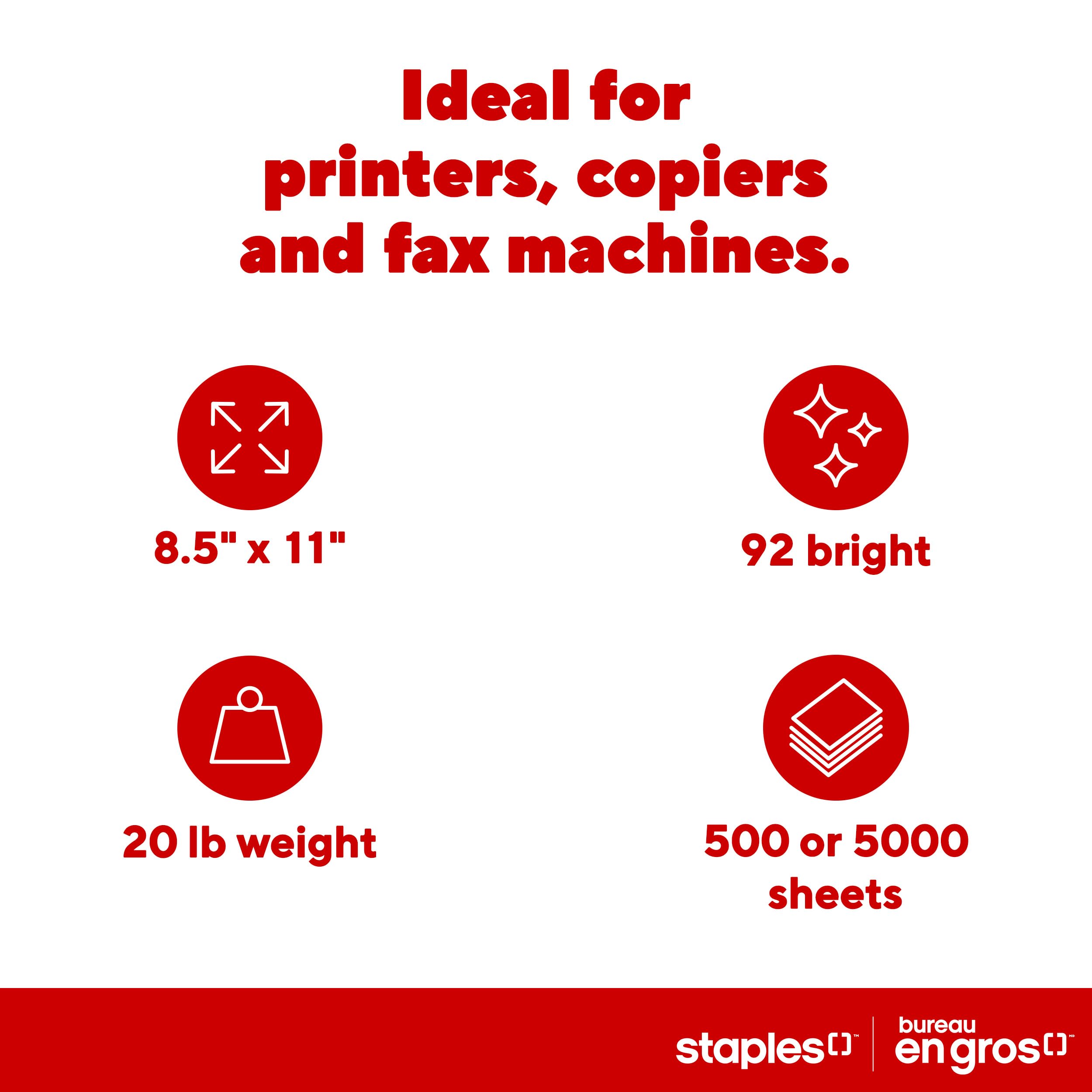 Staples Copy and Printer Paper, 8.5 x 11, 20lb., 10 Reams (5000 Sheets), 92 Bright Paper, White