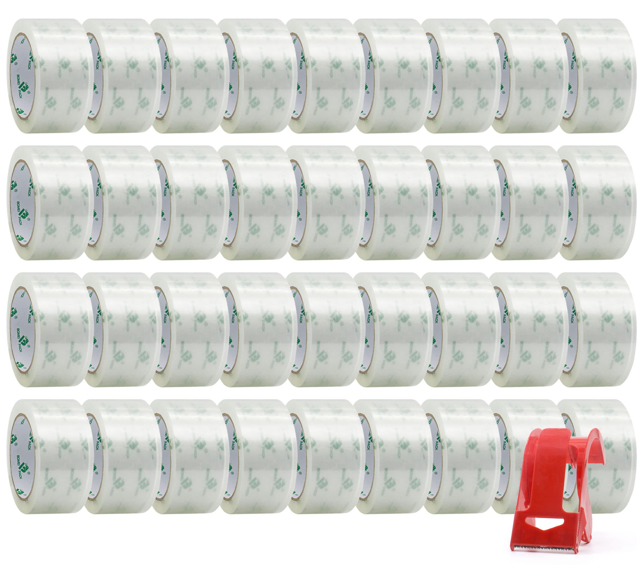 BOMEI PACK Clear Packing Tape Carton Sealing Tape, 1.88" x 55m, 12 Roll with Dispenser