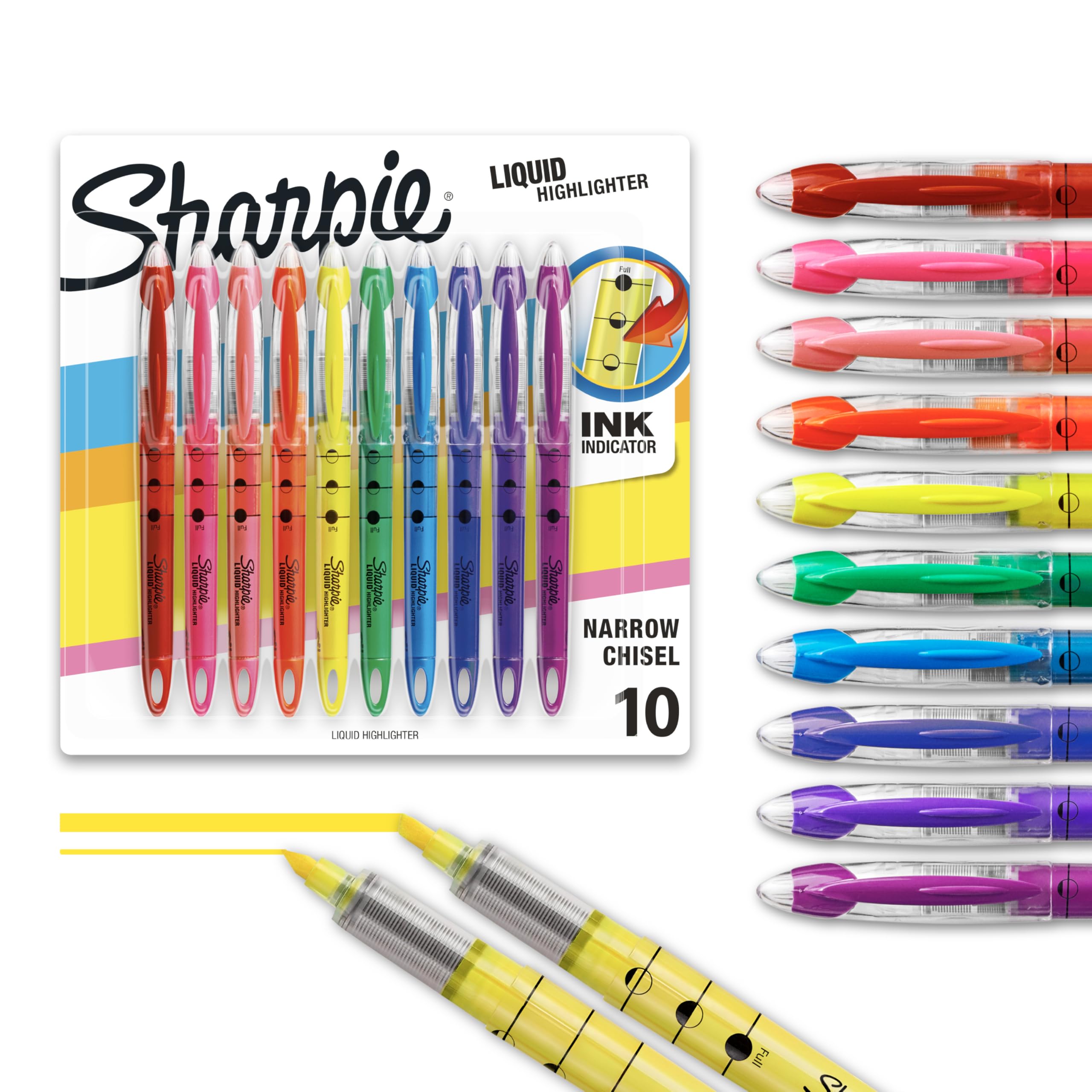 Sharpie Liquid Highlighters, Chisel Tip, Assorted Colours, 10 Count