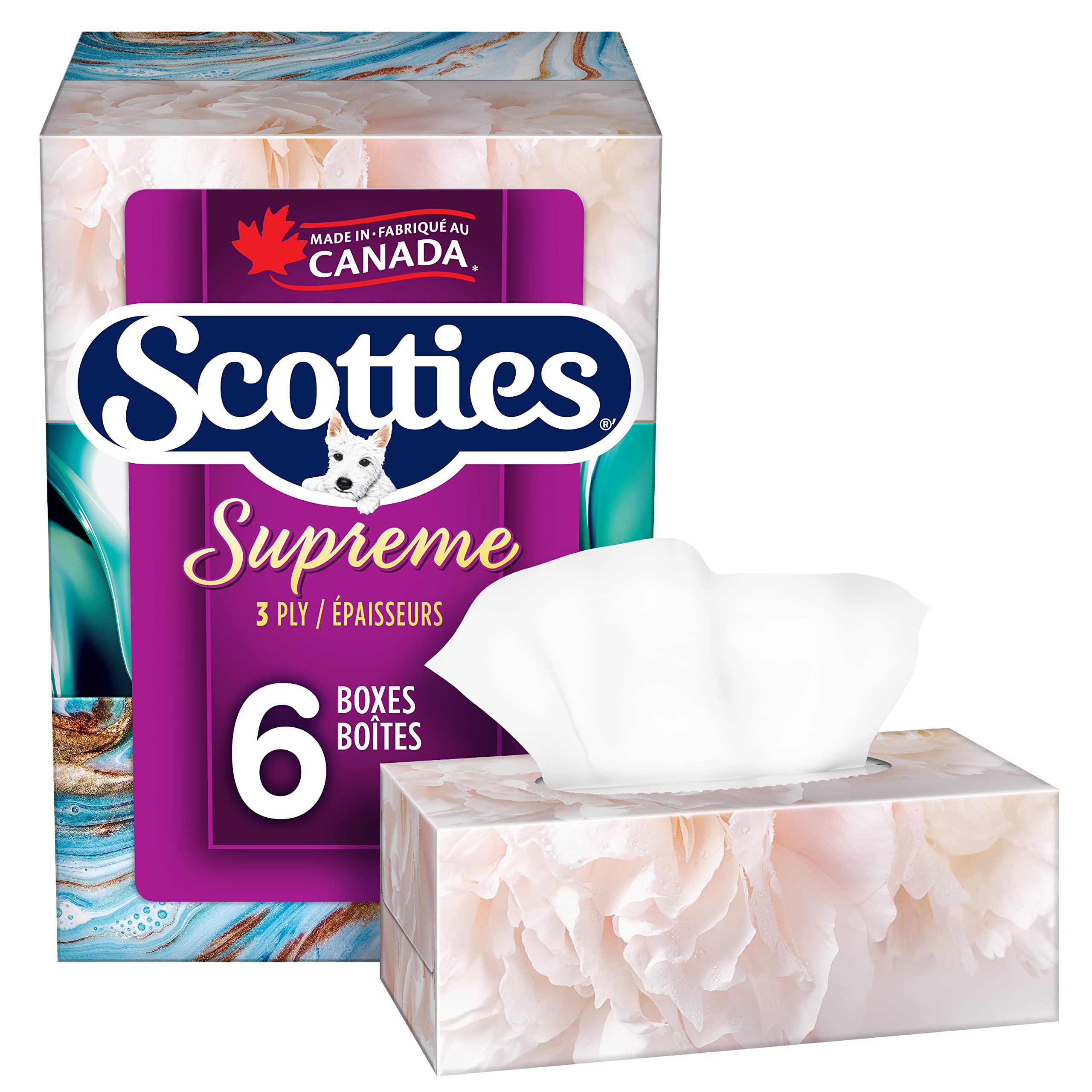 Scotties Supreme 3 Ply Soft & Strong Facial Tissue, Hypoallergenic and Dermatologist Tested, 24 Boxes, 81 Tissues per Box