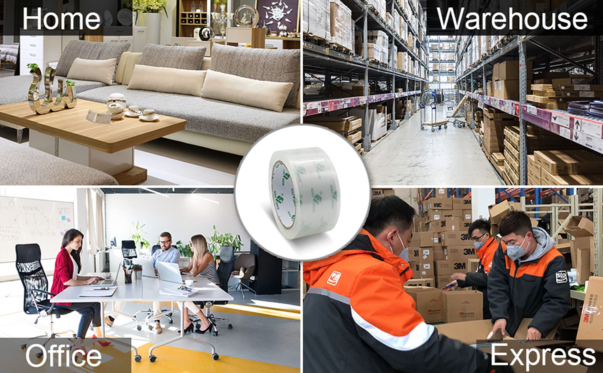 BOMEI PACK Clear Packing Tape Carton Sealing Tape, 1.88" x 55m, 12 Roll with Dispenser