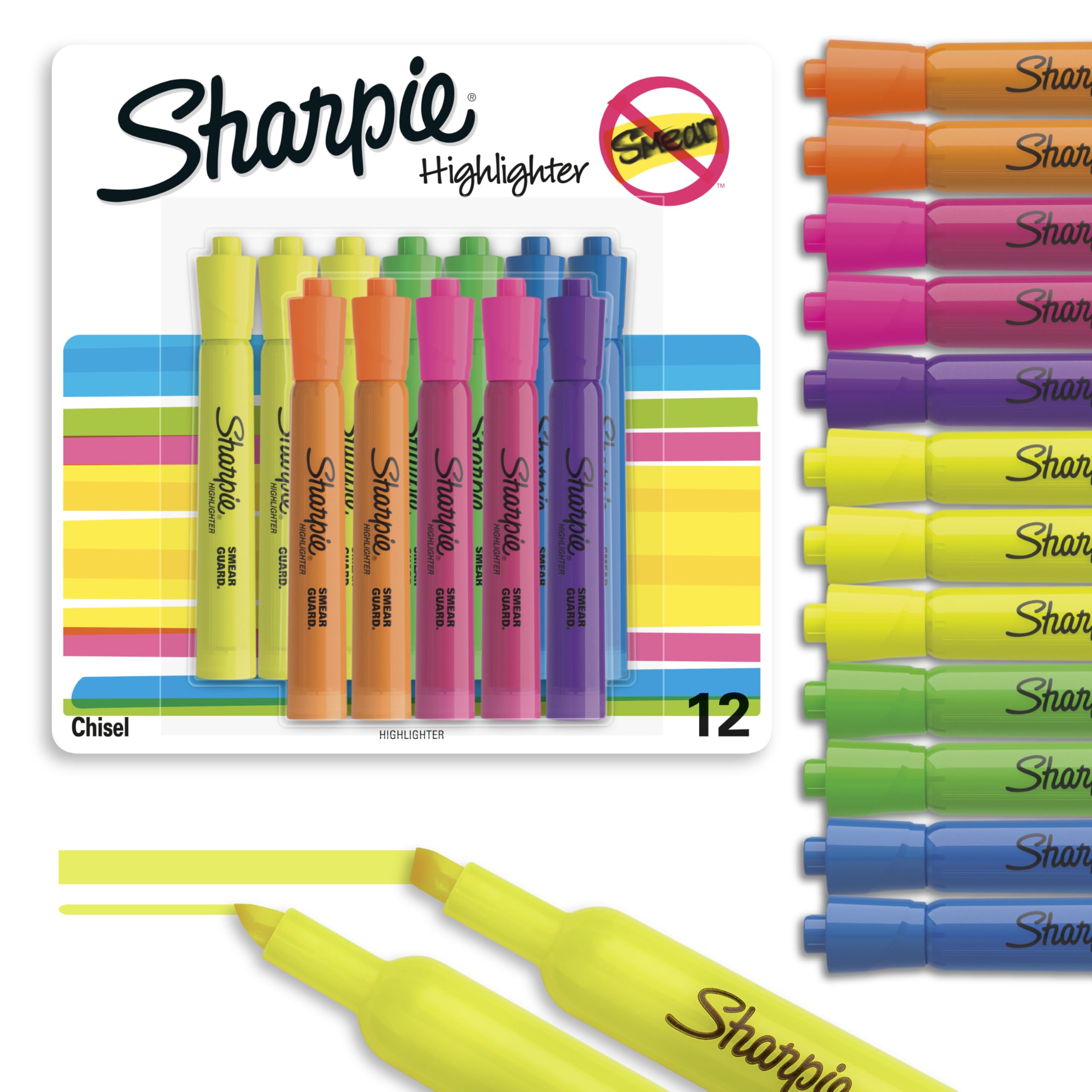 Sharpie Tank Highlighters, Chisel Tip, Assorted Colours, 12 Count
