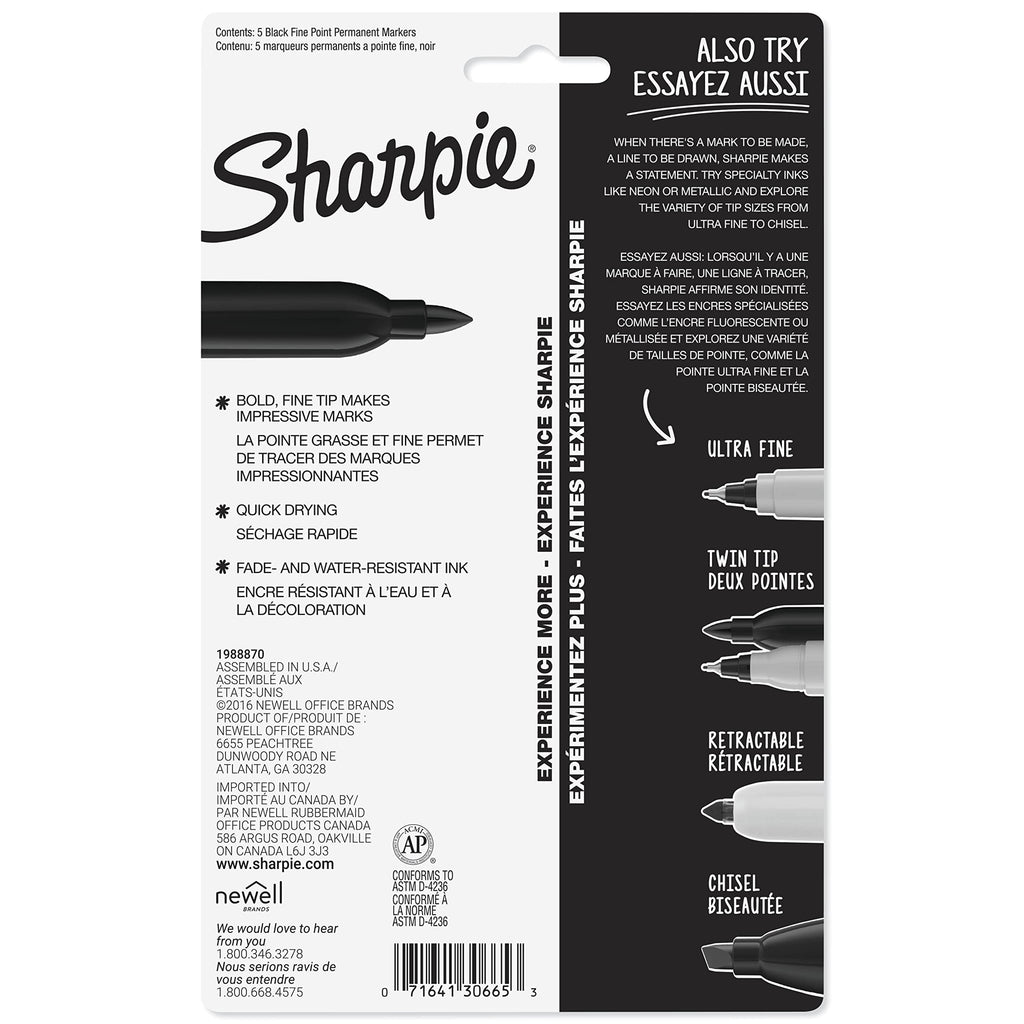 Sharpie Permanent Markers, Fine Point, Black, 12 Count