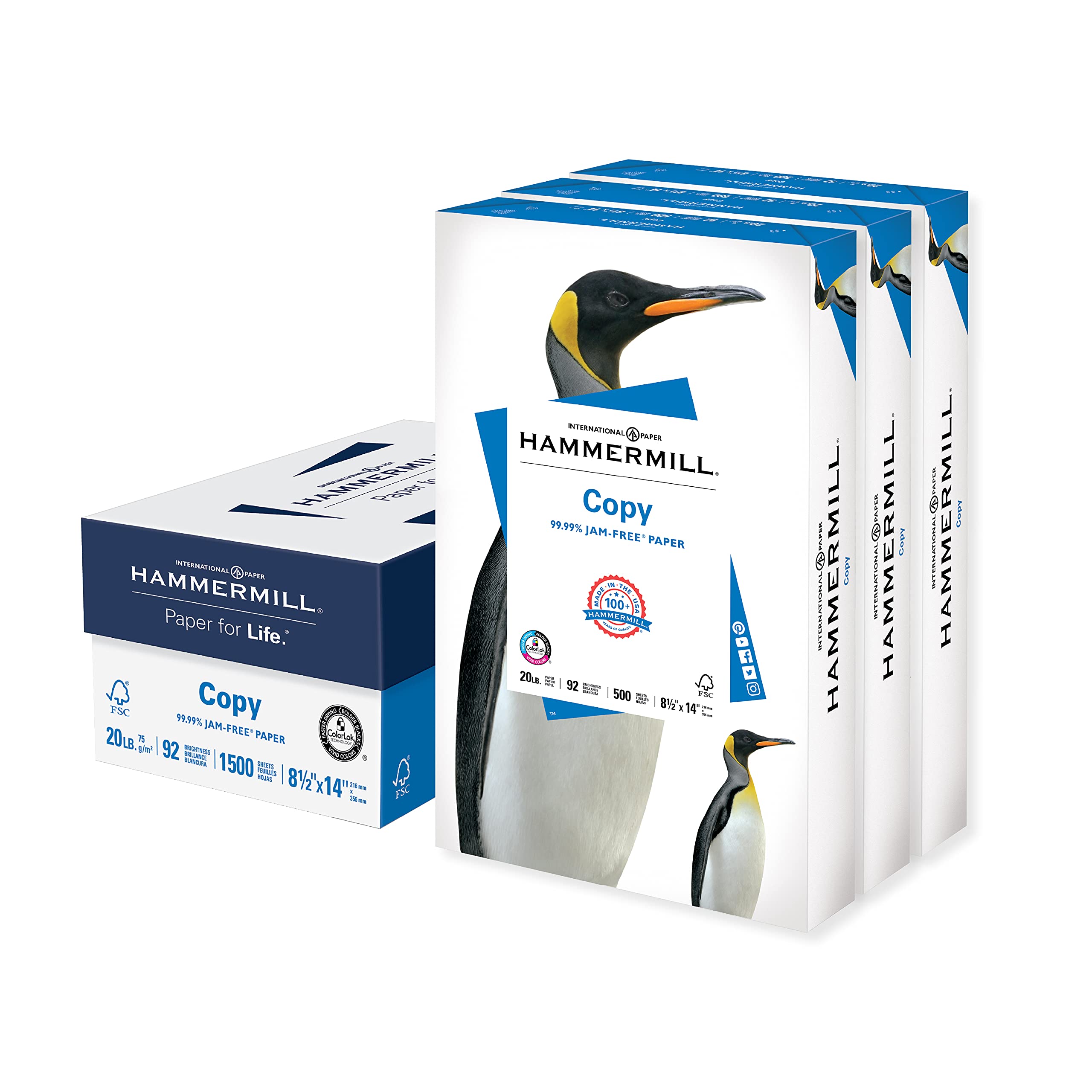 Hammermill Printer Paper, 20 lb Copy Paper, 8.5 x 11 - 5 Ream (2,500 Sheets) - 92 Bright, Made in the USA