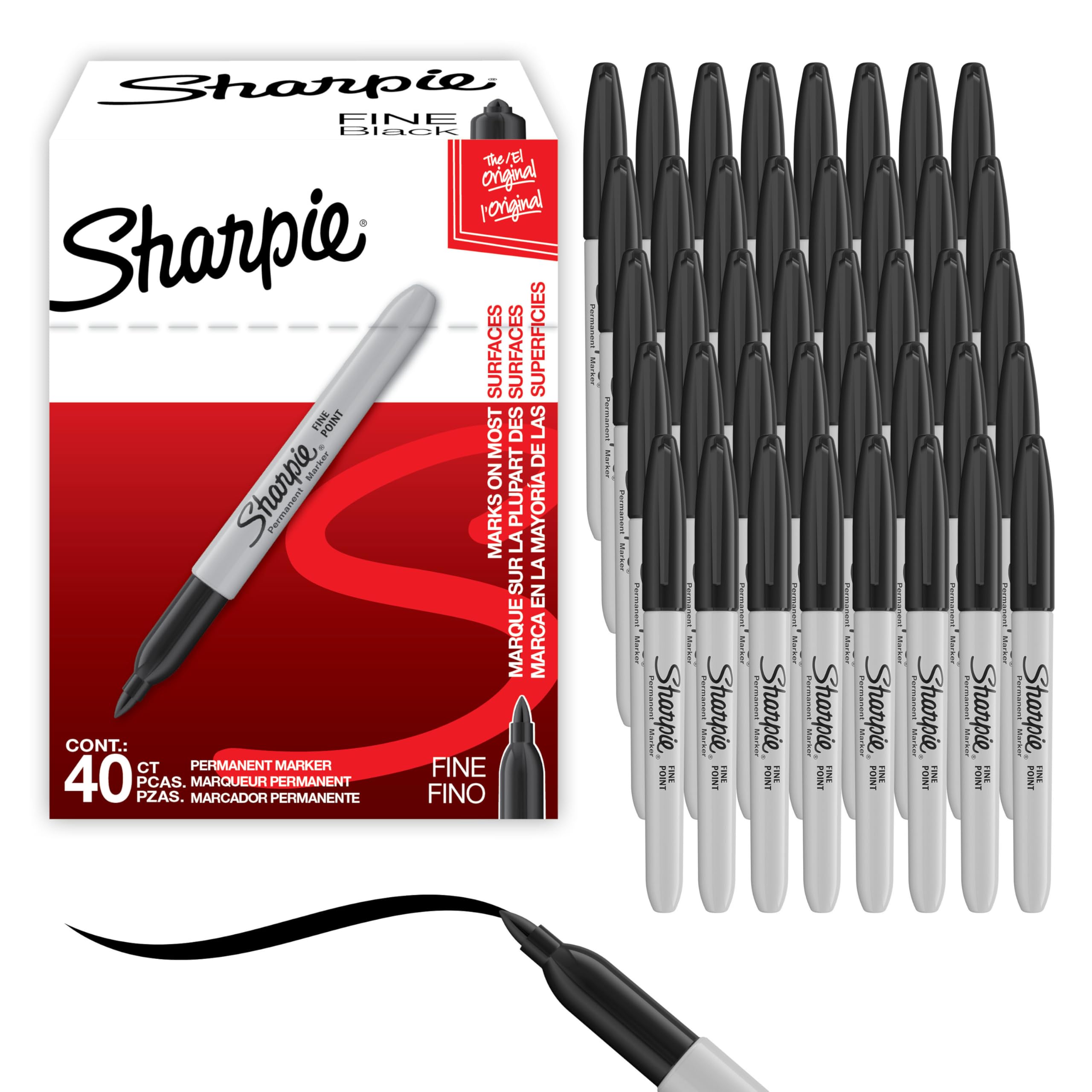 Sharpie Permanent Markers, Fine Point, Black, 12 Count