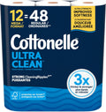 Cottonelle Toilet Paper, 12 Mega Rolls = 48 Regular Rolls, Ultra Clean, Strong Bathroom Tissue, 284 Sheets per Roll, Packaging May Vary