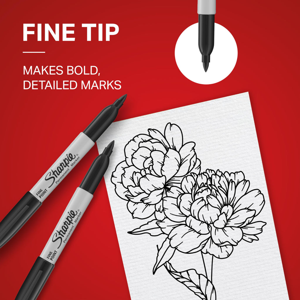Sharpie Permanent Markers, Fine Point, Black, 12 Count