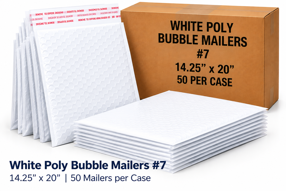 White Poly Bubble Mailers number 7 14.25 x 20 inches 50 mailers per case