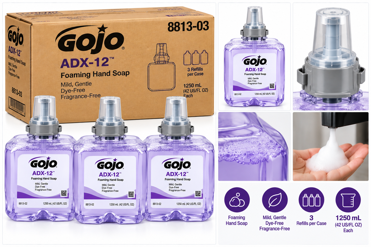 GOJO ADX-12 Clear and Mild Hand Soap, 1.25 L refills, 3 per case